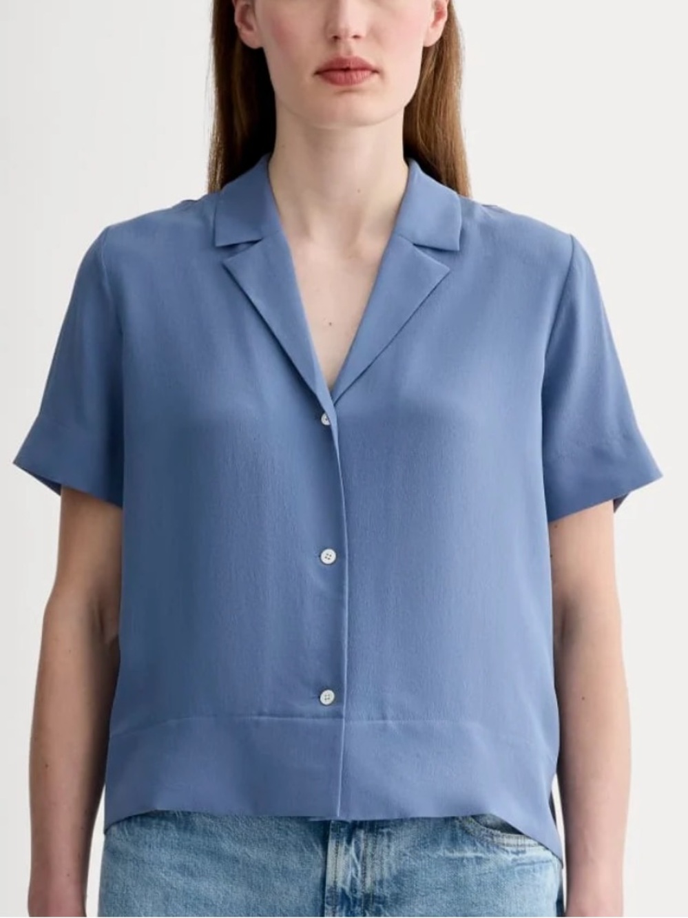 Everlane The Clean Silk Short-Sleeve Notch Shirt - French blue Size 2